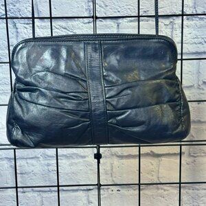 LETISSE - Vintage - Soft Black Leather Clutch with Strap